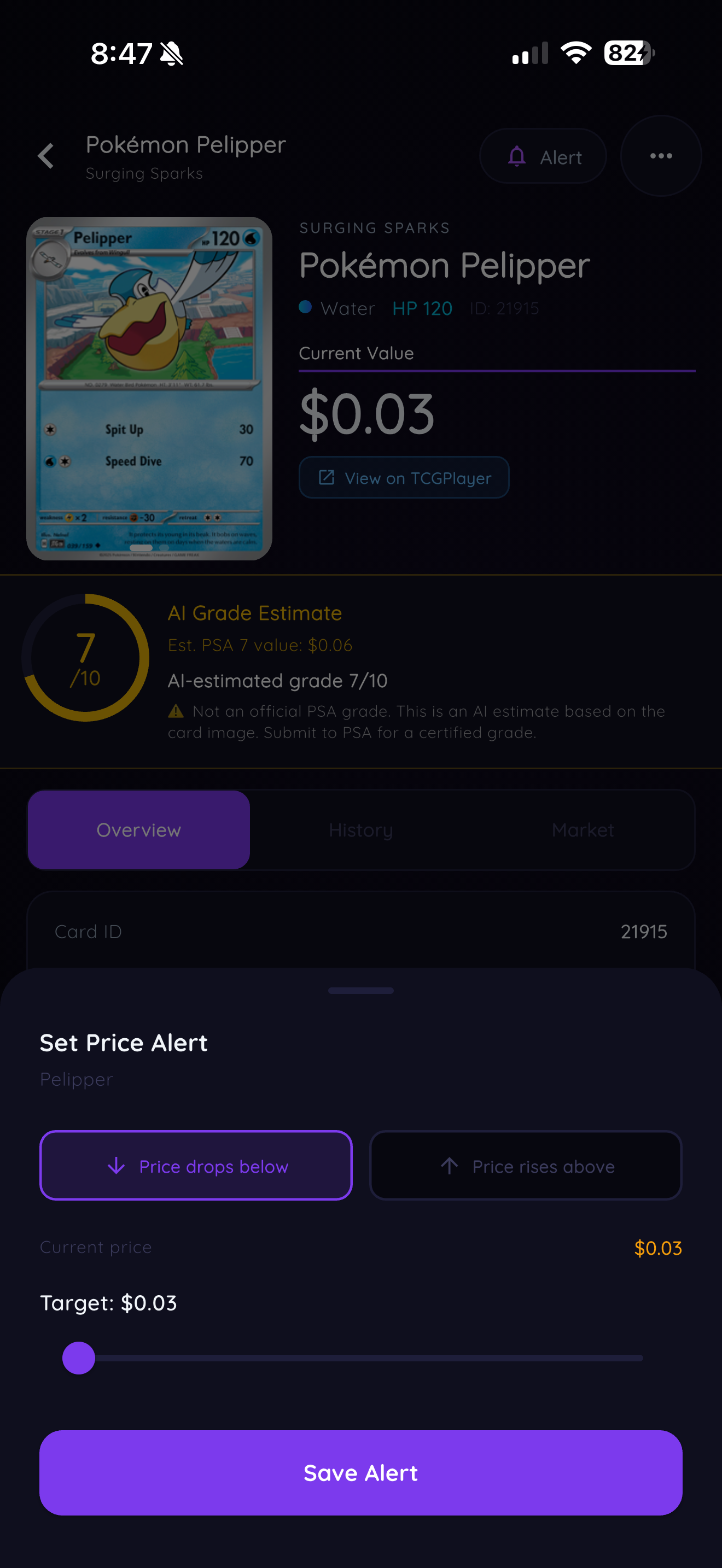 PokéVault price alerts screen