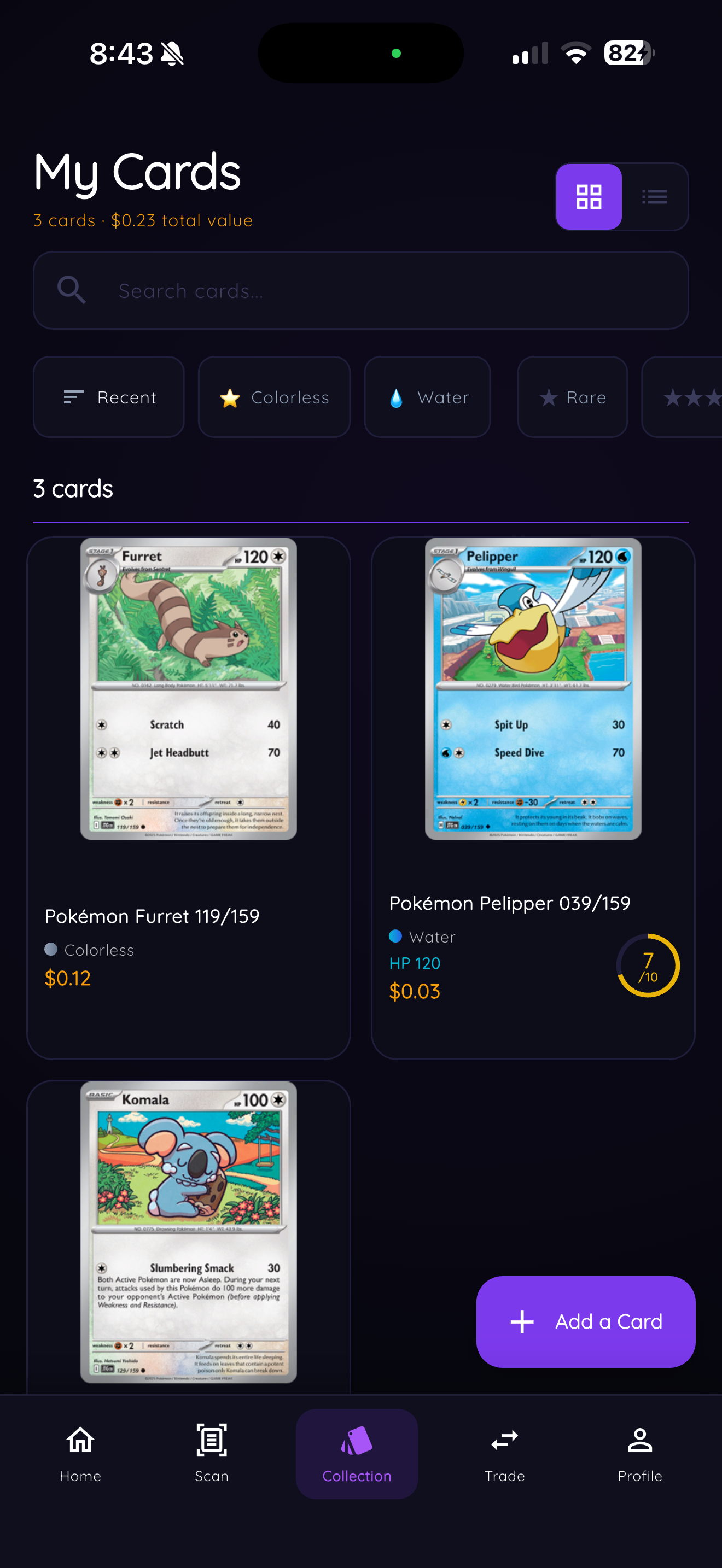 PokéVault collection screen