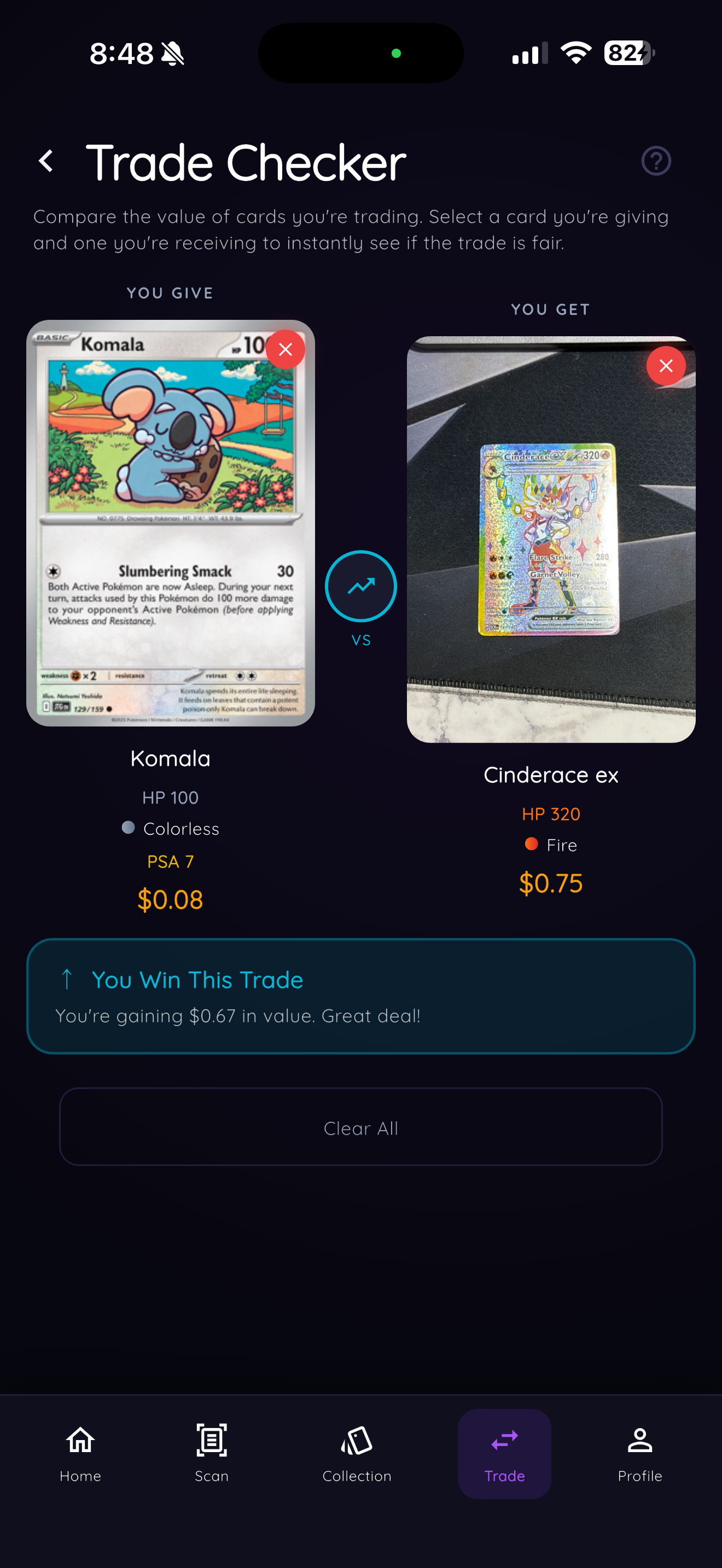 PokéVault trade checker screen